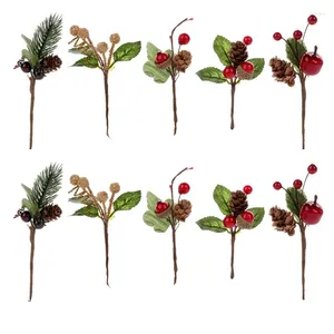 Decorative Flowers LUDA 30Pcs Red Christmas Berry And Pine Cone Picks With Holly Branches For Holiday Floral Decor Flower Crafts