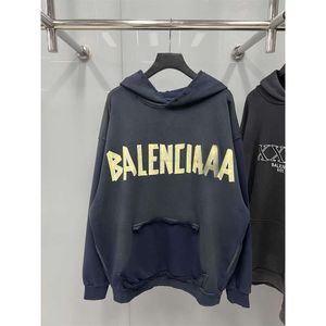 classici Balencigs Balencigs Balencigs Balencigs Balencigs Magari da uomo con cappuccio di alta qualità 2 23ss b casa di alta qualità con nastro giallo di alta qualità stampato in fita sciolta usurata wgm8 7gcx