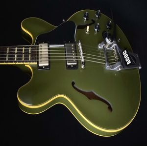 Niestandardowe 1964 ES 345 Ponowne wydanie Olive Green Electric Guitar 2018 Semi Hollow Body Bigs Treomolo Brdige Varitone Knob Abr1 Brid7950511