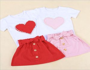 Summer Kids Set Girls ShortSleeded Ins European and American Love Pearl Solid Color Skirt Children039 Suit4289908