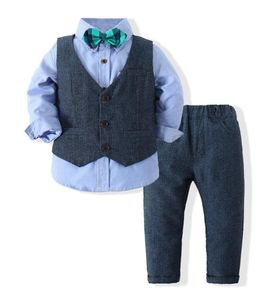 Kläderuppsättningar 110y Spring Autumn Spädbarn Set Kids Baby Boy Suit Gentleman Wedding Formal Vest Tie Shirt Pant 3st pojkar Kläder Set4919420