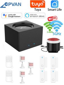 Kits CPVAN Säkerhetsskydd för hem 433MHz Alarmsystem fungerar med Alexa 2.4G 5G WiFi Wireless Tuya Smart House Motion Sensor