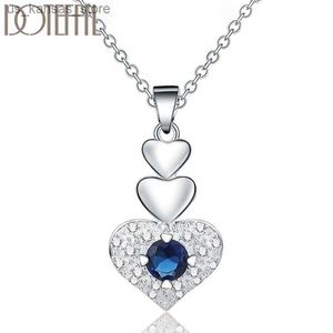 Pendant Necklaces Classic Blue Crystal Heart Pendant Necklace Fashion Brand Silver Color For Women Jewelry Birthday Gifts Wedding Party240408OVYL