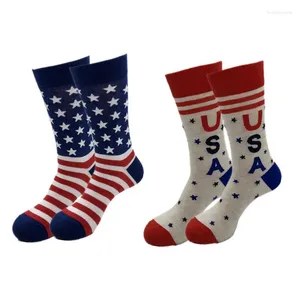 Men's Socks 2 Pairs Of American Flag Style Personality Stripes Star Letters USA Jacquard Stockings