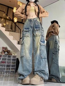 Frauen Jeans Retro Herbst Multi-Tocket-Design Trendy Nischen High Street American Workwear Wide-Bein locker