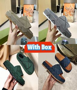 New Midheel Platform Slide Sandals Designer Slipper Fashion 5cm Slides مع Box Xad Beige Blue Gray Mouse Printed Canvas Luxury S5741545