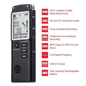 Players Digital Audio Voice Recorder 16GB/32GB/64 GB de alta qualidade Redução de ruído Inteligente Gravação em tempo real com MP3 player