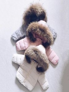 Jaqueta para bebês com algodão grosso acolchoado infantil casaco com capuz de peles