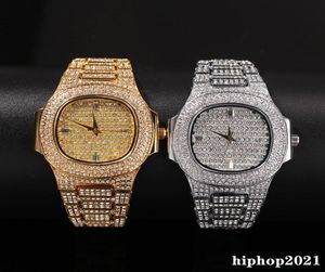 Full Diamond Iced Out Watch New Fashion Hip Hop Punk Gold Silver Mens Watch Calender Quartz Watch Gift7147259