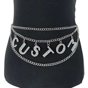 Crystal Custom DIY Big Letters Chain Belt Seksowne kobiety Rhineston Oświadczenie Nazwa Letter Body Cosplay Akcesororyczne Prezent 240326