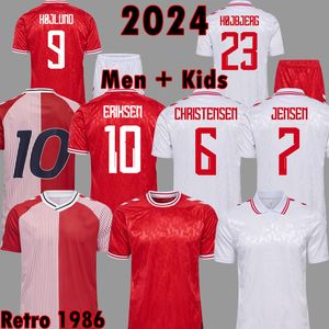 2024 Danmark Soccer Jerseys Hojlund 24 25 2024 Euro Eriksen Home Red Kjaer Hojbjerg Christensen Braithwaite Dolberg 1986 Retro Denmark Football Shirts Vintage Kit