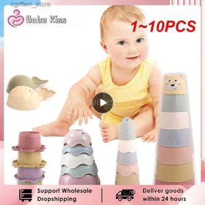 Baby Bath Toys 1~10PCS Baby Bath Toys Stacking Cup Toys Colorful Early Educational Intelligence Gift Boat-shaped Stacked Cup Folding Tower Toys L48