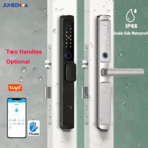 قفل مزدوج الجانب مقاوم للماء IP66 Dustproof Tuya WiFi البصمة انزلاق قفل ذكي RFID رمز Ttlock App أقفال باب الألومنيوم