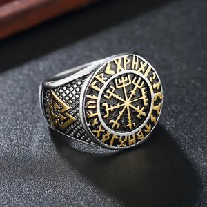 Vintage Viking 14K Gold Compass Ring Mens Viking Valknut Ring Punk Odin Rune Ring smycken present