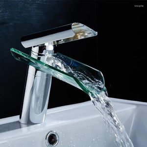 Bathroom Sink Faucets Waterfall Basin Faucet Single Hole Brass Vanity Vessel Sinks Mixer Cold And Glass Water Tap Deck Mounted