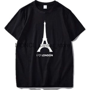 Erkek Tişörtleri Londra Eiffel Tower T-Shirts Seviyorum Eğlenceli Tasarımlar Şık Mens Pamuk Yumuşak Camiseta Amerikan Boyutları H240408