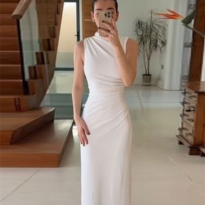 Elegante abito da maniche bianco chic per donne Fashion O Neck Bodycon Abite Midi 2024 Summer Female Club Abes 240329