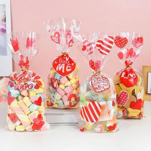 Present Wrap 50sts Valentines väskor Romantisk kärlek Hjärta Plastkakan Candy Bag Wedding Birthday Party Valentine's Day Decor