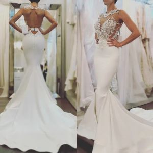 Kleider elegante Meerjungfrau Brautkleider Mode hochwertige Spitzenbrautkleider Open Rücken Fischschwanz Lange Hochzeitskleider Vestido de Novia Brid