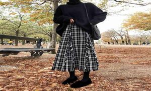 autumn and winter fashion skirt women woolen midlength high waist fringed plaid French retro long 2105243362998