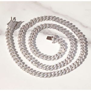 Mode enda rad 6mm 10mm gra moissanit kedja 925 fast silver hiphop halsband rappare kubansk länk