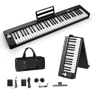 61 Taste Folding Digital Piano mit Bluetooth, berührungsempfindlichen halbgewichteten Tasten-tragbare Tastatur für Anfänger, Teenager, Erwachsene mit wiederaufladbarem Akku und Klavierbeutel