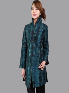 Women039s Jackets Whole Arrival Green Chinese Silk Satin Long Jacket Embroidery Coat Flowers Size S M L XL XXL XXXL 4XL 5X7498910