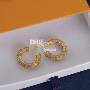 Golden Rhinestone Earring Drop Studs Luxury Hoop Charm Earrings Glittery Crystal Earrings With Box