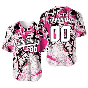 VXQH Men's Polos Nome personalizado/Jersey de beisebol Men Blanks Design Blusa Graffiti Branco preto Rosa Pink Camiseta de streetwear Baseball STREEWATH