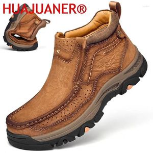 Boots High Quality Men's Climbing Outdoor Shoes Natural Leather Motorcycle Slip On Casual Tooling Man Boot Big Size 38-48