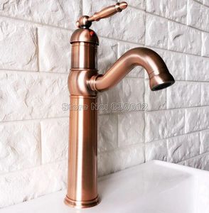 Bathroom Sink Faucets Antique Red Copper Swivel Spout Kitchen Faucet Single Handle Cold And Water Mixer Tap Wash Basin Wnf388