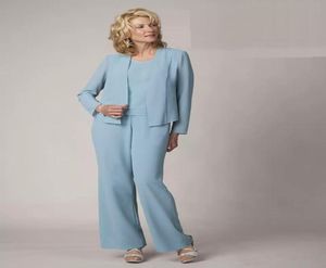 Light Blue Mother Of The Bride Pant Suits Jewel Simple Formal Evening Dresses Long Sleeves Plus Size Wedding Guest Dress Custom Ma6338011