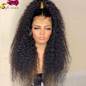 Hot Black 13*4 Spets Front Wig Long African Chemical Fiber Wig Natural Long Curly Hair 28 Inch Stock Fast Frakt Hårpiece Hög temperatur Syntetisk spets peruk