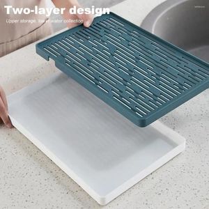 TEA TRAYS Sink Organizer med dubbelskiktsdesign Återanvändbar plastdräningsställ av löstagbart bricka för snabbt enkelt kök