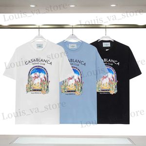 Men's T-Shirts Summer new Moroccan style Gate of Fantasy print T-shirt mens and womens black and white casual short-slved top T240408