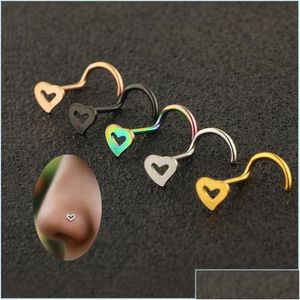 Anelli del naso stalloni alla moda in acciaio inossidabile a forma di cuore mticolor ganci per piercing per traforatori di gioielli drop dhsaq dhsaq