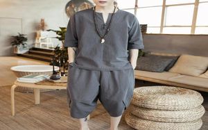 Chiński styl mężczyzn Hanfu T -koszulka Tang garnitur tradycyjny mundur japońskiej bluzki szerokie nogi jogger pieki haremowe13537730