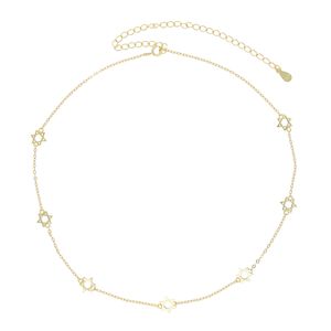Guldfärg 100% 925 Sterling Silver Delicate Small Star Charm Link Chain Choker Halsband för kvinnor 2024 Julklappsmycken