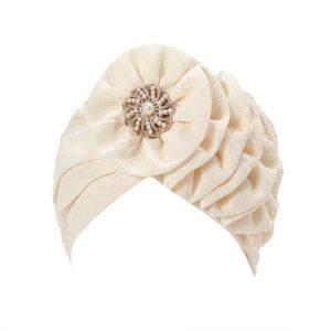 Women Turban Cotton Top Knot Flower Decor Headwrap Muslim Ladies Hair Cover Beanie Head Wear Solid Color India Hat Tillbehör 240408