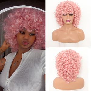 Short Loose Curly s for Women Ginger Afro Kinky Bob with Bang Natural Synthetic Cosplay Hair Red Brown Pink 240327