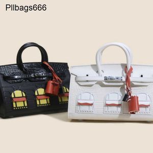 Tote Bag Designer Bags Handbags 2024 New Lychee Pattern with Top Layer Crocodile Cowhide Color Matching Small House Bag Platinum Portable Womens