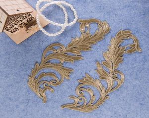 A pair of Golden Metal Thread embroidery Lace applique Fabric Sewing costumes flower Lace patch Clothing accessories8577901