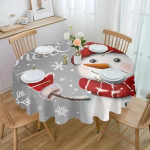 Table Cloth Christmas Snowman Snowflake Round Tablecloth Waterproof Wedding Party Cover Holiday Dining