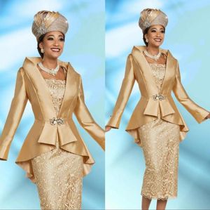 Плюс размер 2 штуки Золотая мать платьев невесты с курткой 2020 Элегантный чай с длинным рукавом винтажные винтажные вечерние платья782673190