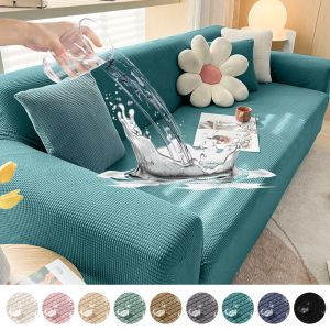 Album Waterproof Jacquard Sofa Covers 1/2/3/4 platser Solid Couch Cover L -formad soffa Cover Protector Bench Covers