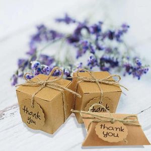 Gift Wrap 50Pcs Square Kraft Paper Pillow Candy Boxes With Thank You Tag Wedding Party Favor Gifts Box Baby Shower Birthday Decor