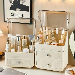 Förvaringslådor Desktop Cosmetic Box och stor kapacitet Makeup Organiser Vanity Shelf Lipstick Stand Ho