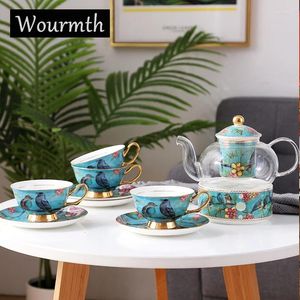 ティーウェアセットWourmth Nordic Ceramic Fruit Teapot Set Filter With Insulation Flower Tea Pastoral Style CoffeewwareとTray