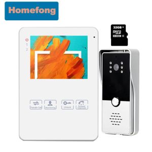 Intercom Homefong Home 4 -дюймовый видео -интерком -дверь Дверь Дверь Дверь Камера черная система управления белым доступом для квартиры Villa