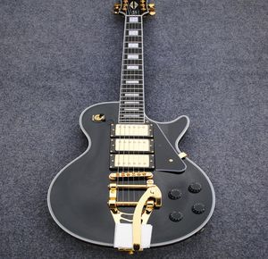 Chinese custom LP electric guitar matte black triple pickup jazz tremolo system guitar2772415